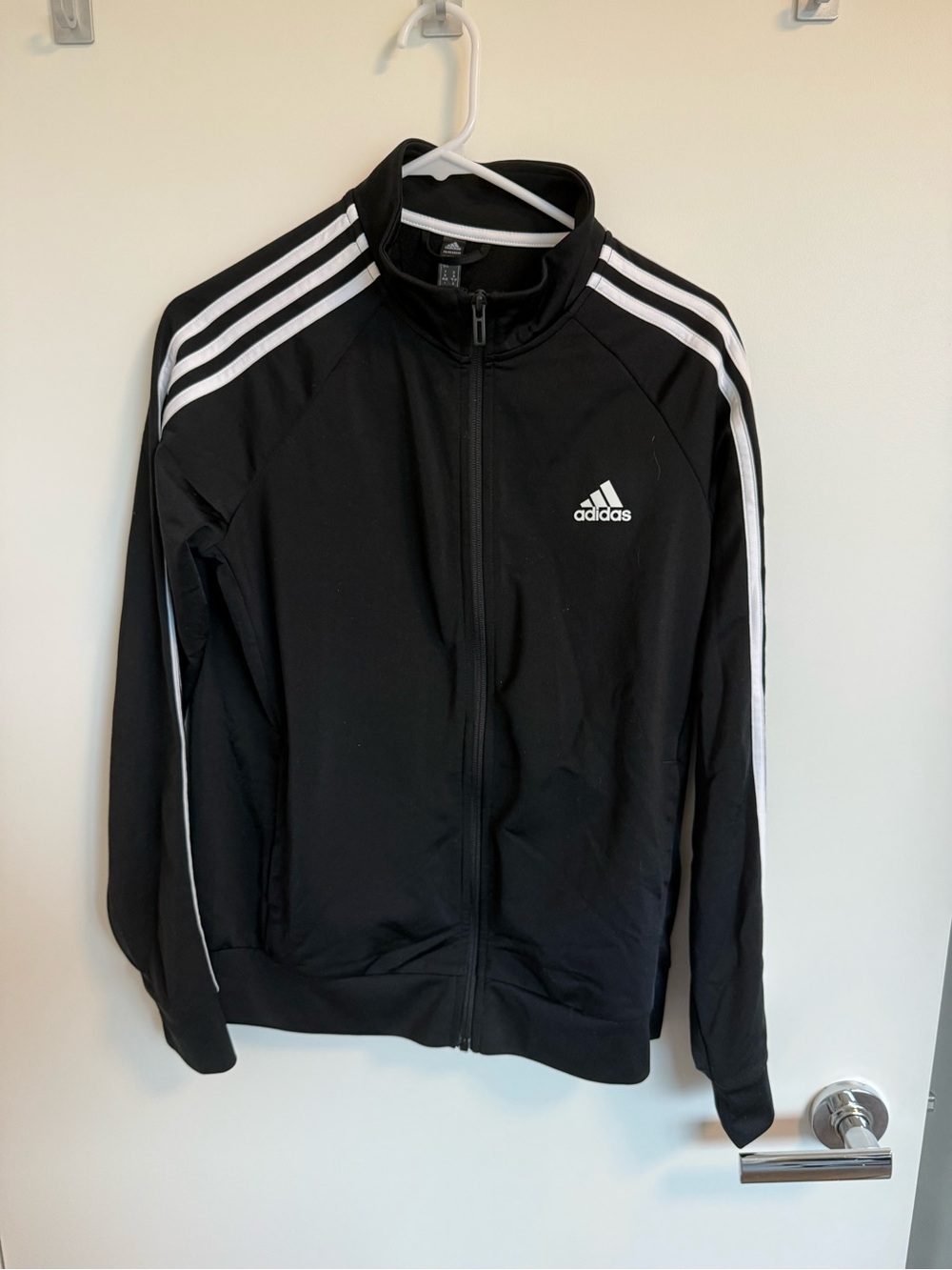 adidas Black Track Jacket with White Stripe Accents